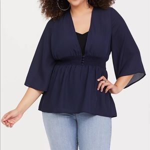 Torrid Button Front Smocked Babydoll Blouse